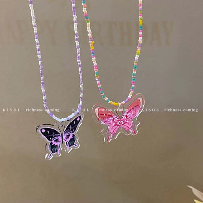 Butterfly Beaded Dopamine Wear Fresh Bead Necklaces