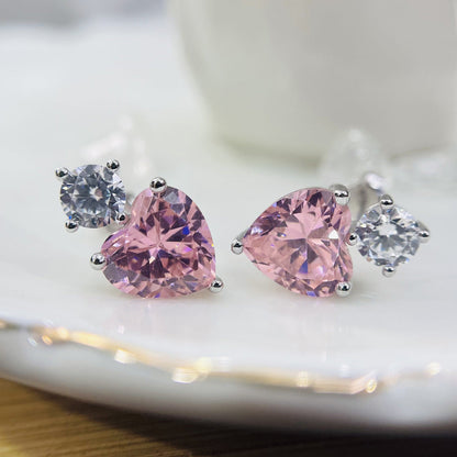 Women's Diamond Cold Bright Sier Needle Pink Earrings