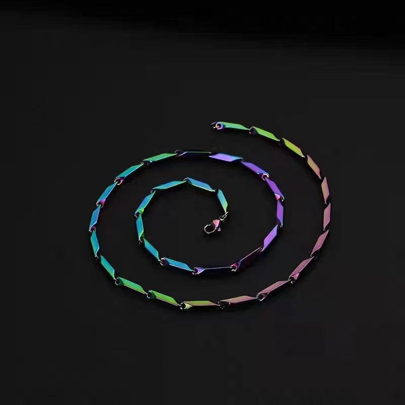 Women's & Men's & Titanium Steel Colorful Hardened Bamboo Leaf Chain Fashion Cuban Necklaces