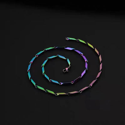 Women's & Men's & Titanium Steel Colorful Hardened Bamboo Leaf Chain Fashion Cuban Necklaces