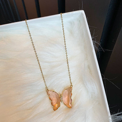 Women's Fantasy Glass Crystal Butterfly For Clavicle Necklaces