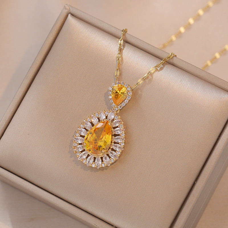 Women's Yellow Zircon Water Drops Special Interest Light Necklaces