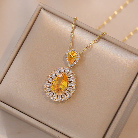 Women's Yellow Zircon Water Drops Special Interest Light Necklaces
