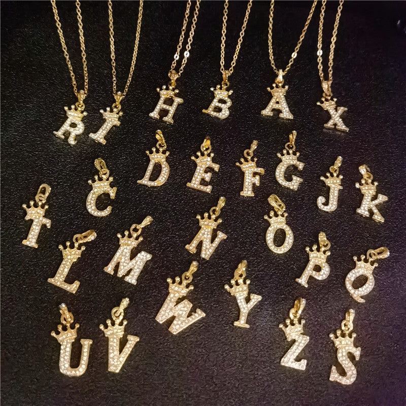 English Letters Full Diamond Pendant Simple Necklaces