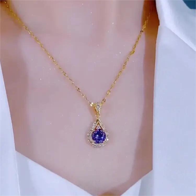 Women's Inlay Purple Zircon Water Drops Fashion Light Luxury Commuter Necklaces