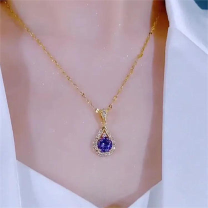Women's Inlay Purple Zircon Water Drops Fashion Light Luxury Commuter Necklaces
