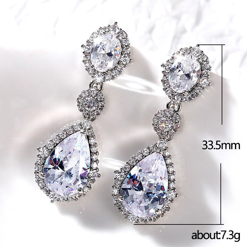 Women's Shi Temperamental Fashionable Water Drop Zircon Earrings