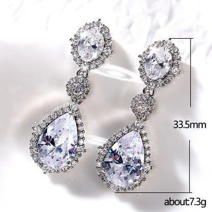 Women's Shi Temperamental Fashionable Water Drop Zircon Earrings