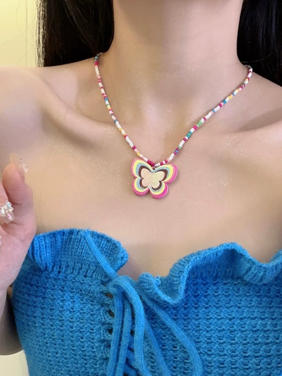 Butterfly Beaded Dopamine Wear Fresh Bead Necklaces