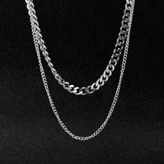 Women's & Men's Stainless Steel Double Layer Twin Hip Hop Punk Necklaces