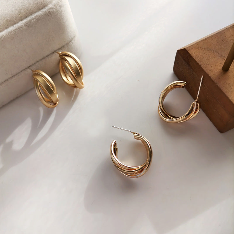 Gold Word Ear Simple Graceful Matte Rings
