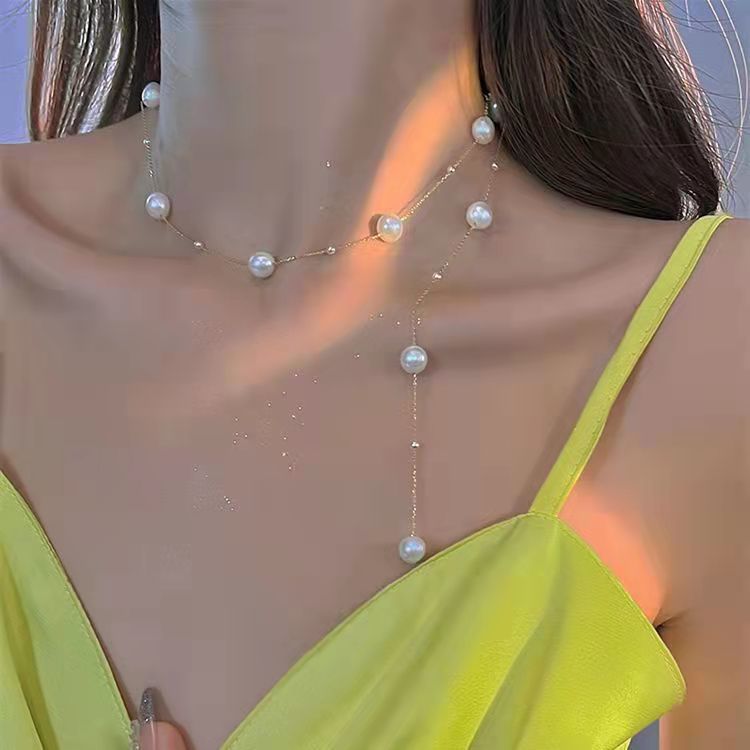 French Style Pearl Grace Tassel Clavicle Chain Bowknot Necklaces