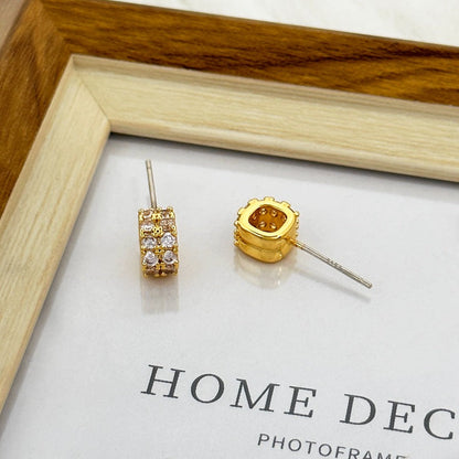 Women's Petite Inlaid Zircon Design Square Hollow Earrings