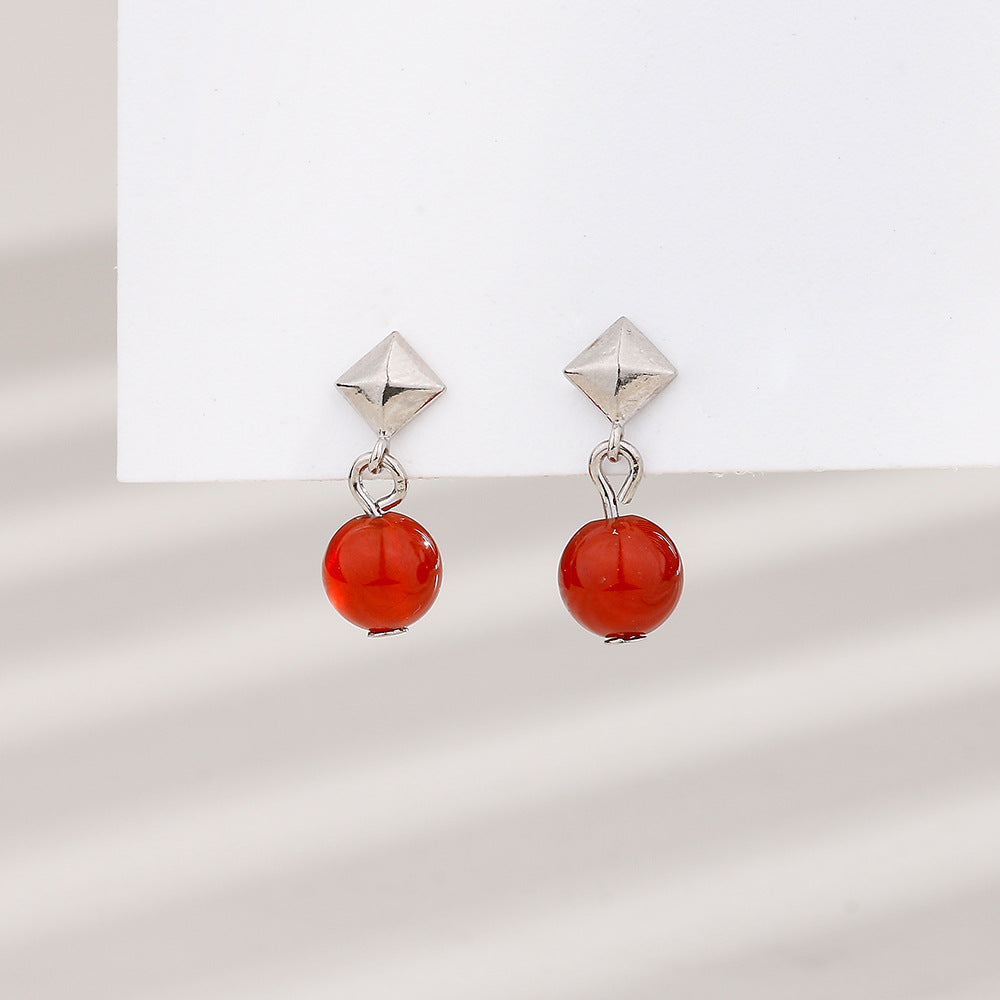 Women's Agate Bean Retro Simple Square Small Earrings