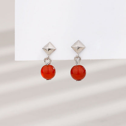 Women's Agate Bean Retro Simple Square Small Earrings