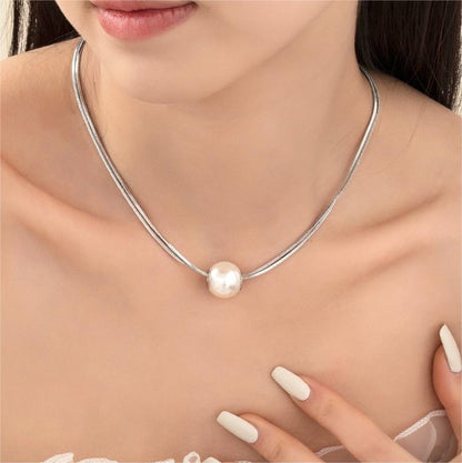 Women's Double Layer Twin Large Pearl Niche Design Necklaces