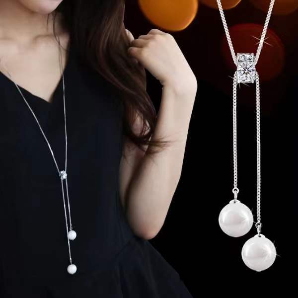 Women's Pearl Sweater Chain Long Simple Country Necklaces
