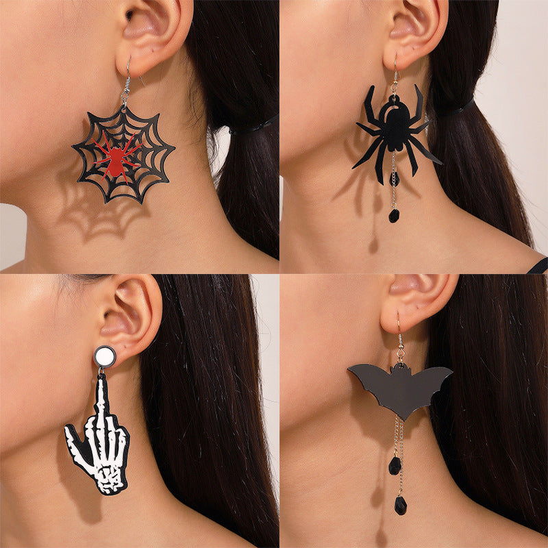 Female Gothic Dark Bat Spider Pumpkin Earrings