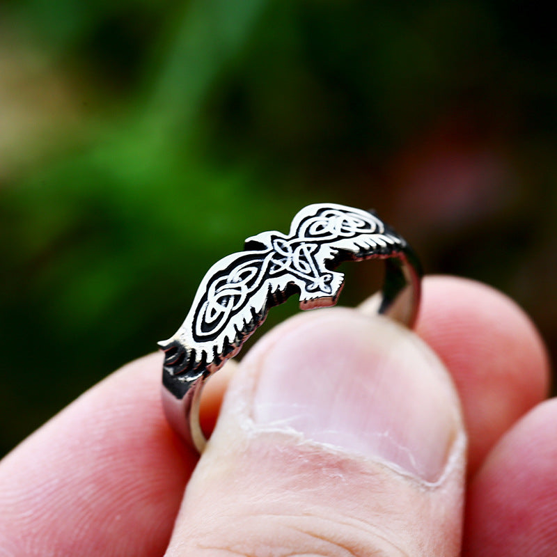 Men's Steel Nordic Viking Celtic Knot Crow Rings