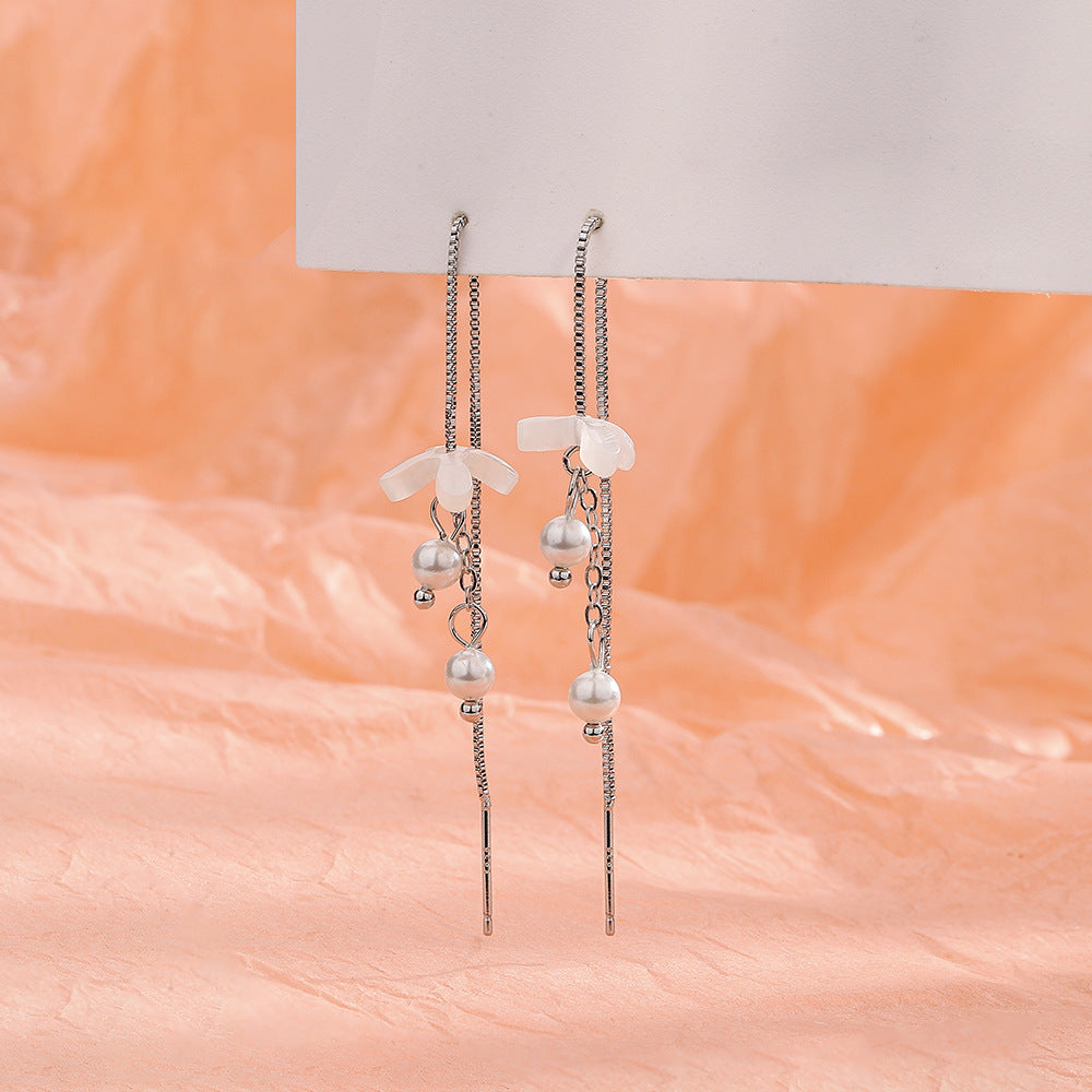 White Flowers Hanging Temperament Fairy Wind Summer Earrings