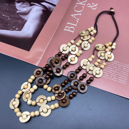 Glamorous Wooden Beaded Bohemian Sweater Chain Necklaces