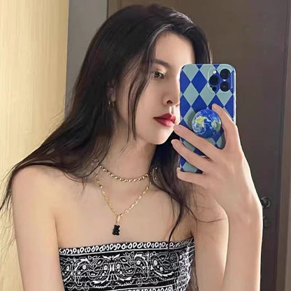 Transparent Bear Metal Smiley Pendant Female Necklaces