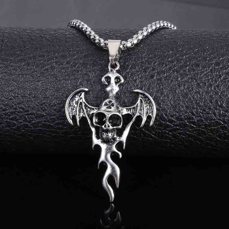 Men's Halloween Bat Skull Pendant Personality Dark Style Trendy Punk Necklaces