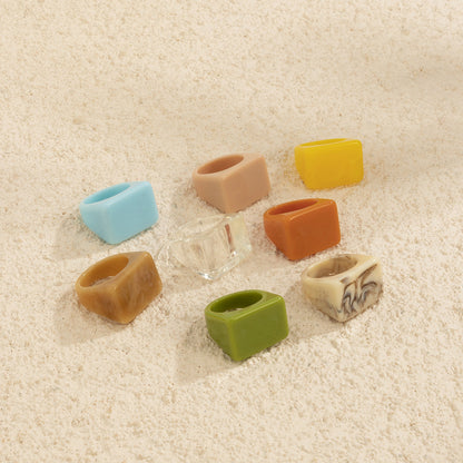 Creative Geometric Color Square Wide Edge Simple Rings