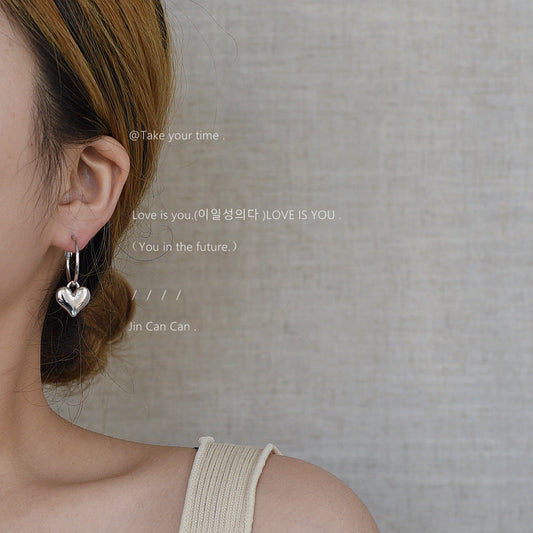 Eyes Sier Needle Three-dimensional Glossy Love Heart Earrings