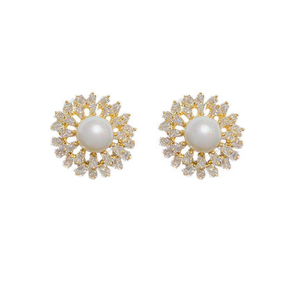 Women's Luxury Fashion Snowflake Pearl Sier Needle Unique Earrings