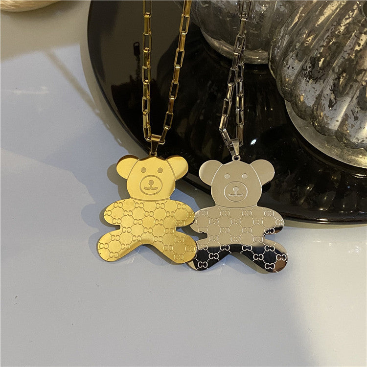 Steel Colorfast Bear Long Sweater Chain Necklaces