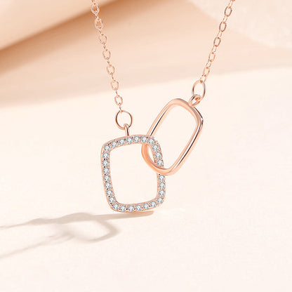 Women's Rose Gold Round Buckle Double Diamond Inlaid Short Clavicle Necklaces