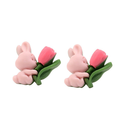 Sier Needle Rabbit Flower Fresh Cute And Rings