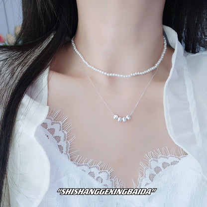 Women's Sterling Sier Four Beads Personality Simple High Necklaces