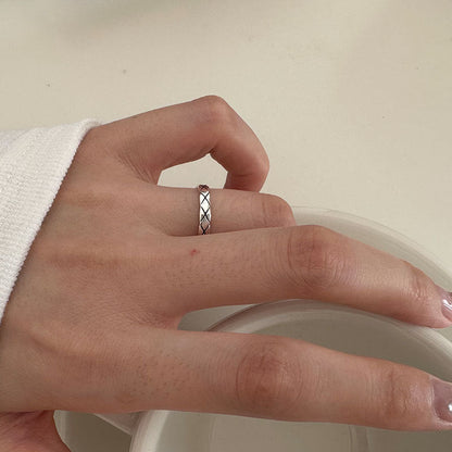 Sier Ling Pattern Plaid Female Retro Antique Finish Rings