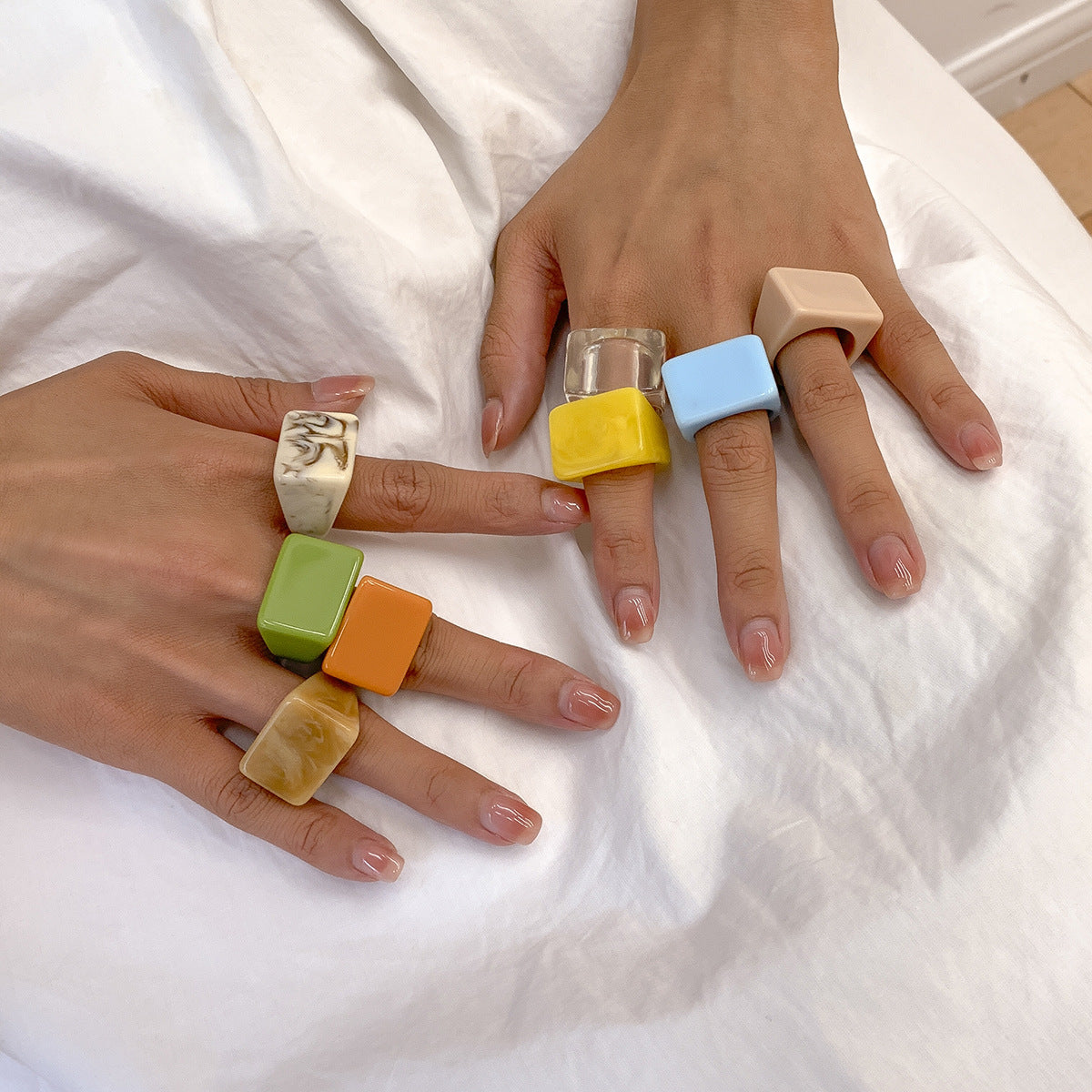 Creative Geometric Color Square Wide Edge Simple Rings