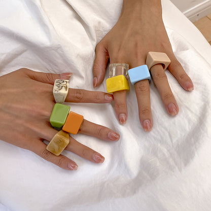 Creative Geometric Color Square Wide Edge Simple Rings