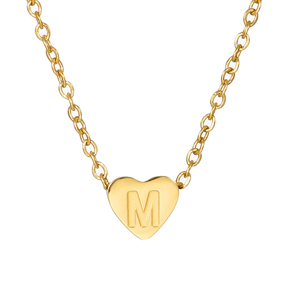 Gold Stainless Steel Heart-shaped Letter Female Titanium Necklaces