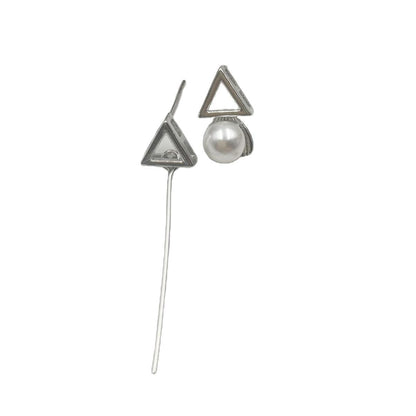Pearl Asymmetric Triangle Tassel Special Sier Light Luxury Earrings