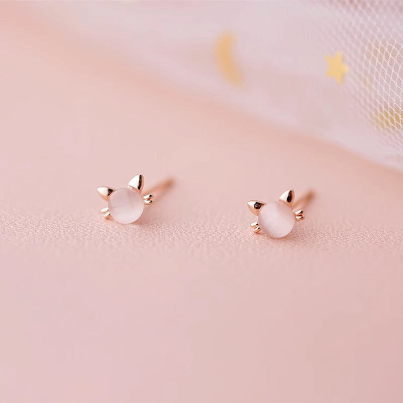 Women's Opal Kitten Small Cute Cat Simple Rings