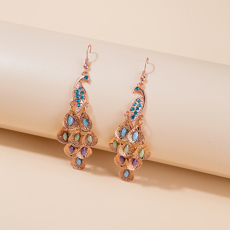 Style Long Fashion Retro Big Peacock Earrings