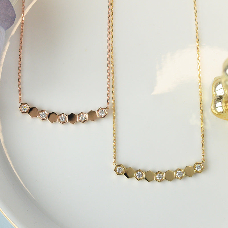Rose Gold Diamond Honeycomb Female Smiling Face Smile Clavicle Necklaces