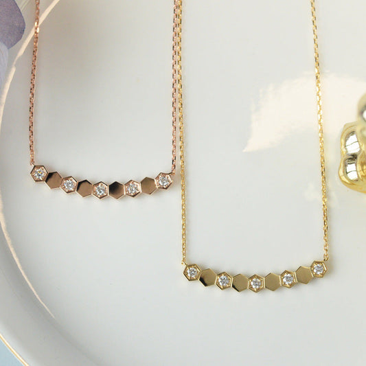 Rose Gold Diamond Honeycomb Female Smiling Face Smile Clavicle Necklaces