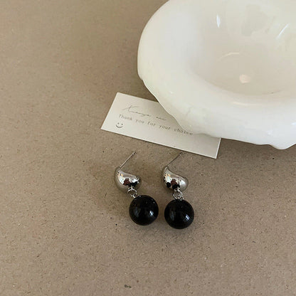 Design Black Natural Stone Pearl Metal Female Niche Retro Earrings