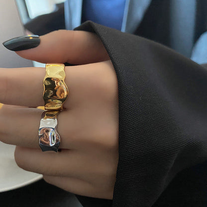 Retro Style Wide Surface Irregular Cold High Rings
