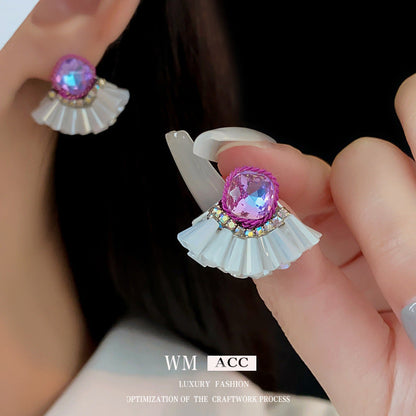 Purple Square Crystal French Elegant Fashion Earrings