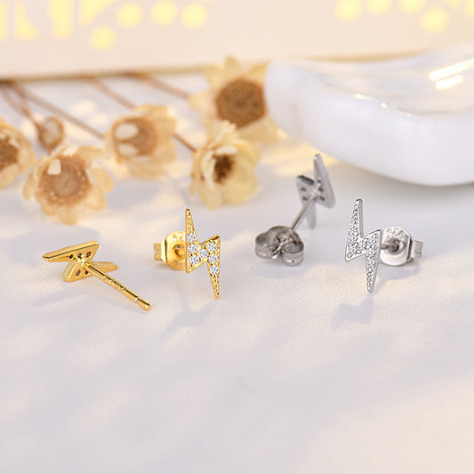 Version Small Sier Needle Lightning Female Earrings
