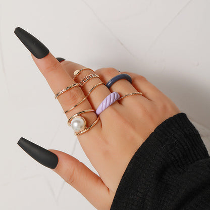 Yang Suit Geometric Rhinestone Pearl Dripping Rings