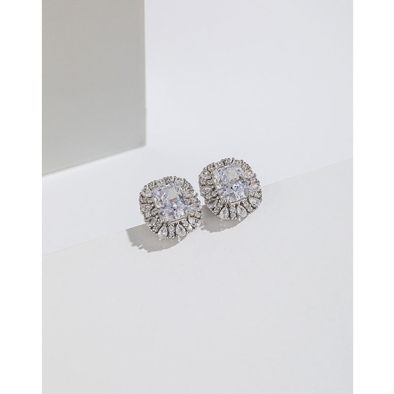 Women's Carbon Diamond Square For Niche Temperament Ice Earrings