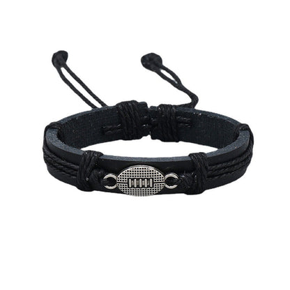 Men's Carrying Strap Hand-woven Black Leather Alloy Bracelets